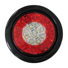 ไฟท้ายกลม LED 21 จุด สีแดง+ขาว ขอบยางดำ